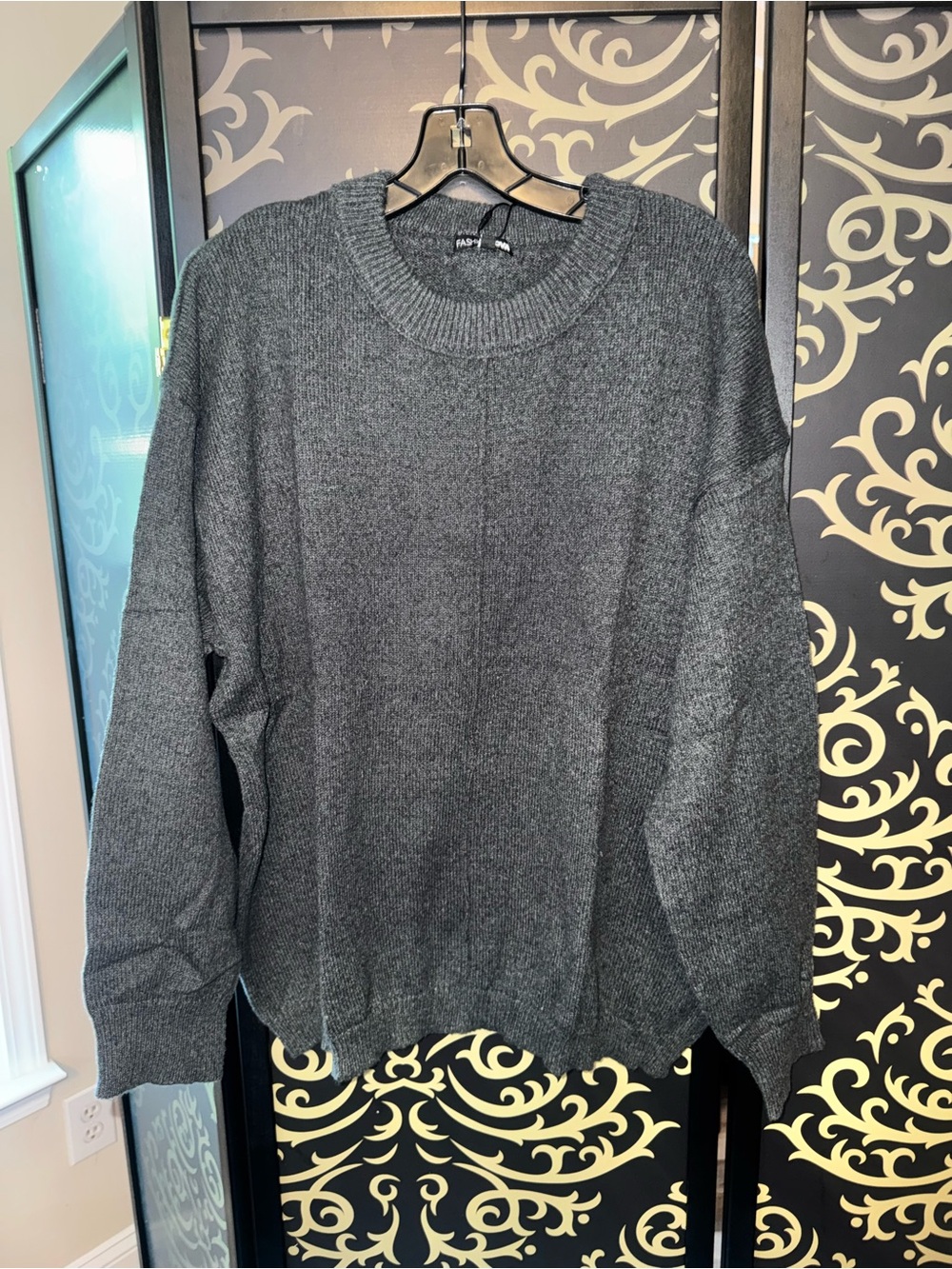 Fashion Nova Dark Charcoal Gray Crewneck Sweater
